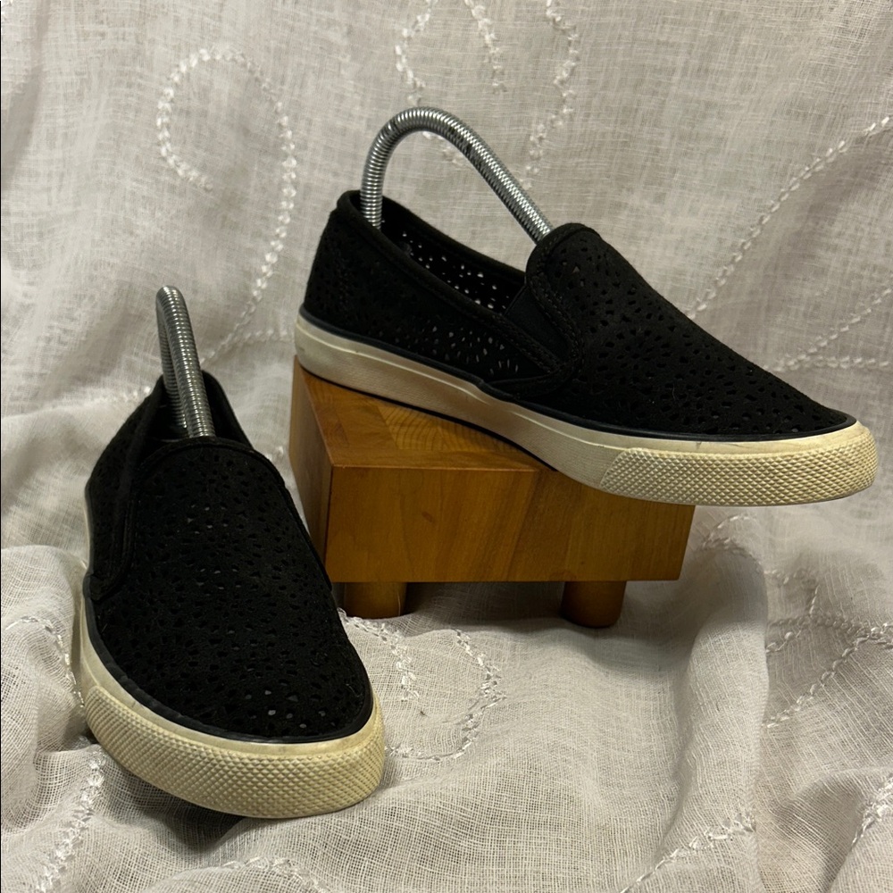 Sperry laser cut leather slide on loafers shoes